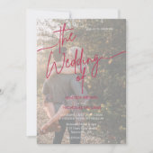 Moderne minimalistische magentarood foto bruiloft kaart (Voorkant)