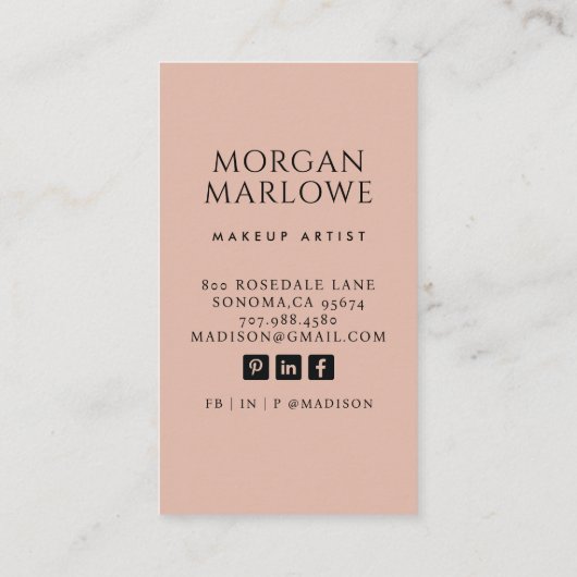 Moderne minimalistische make-up artiest foto visitekaartje (Achterkant)