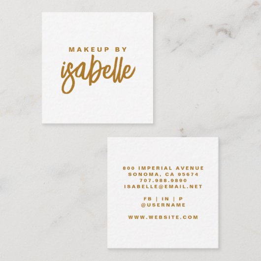 Moderne minimalistische make-up artist Gold Script Vierkante Visitekaartje (Voorkant / Achterkant)