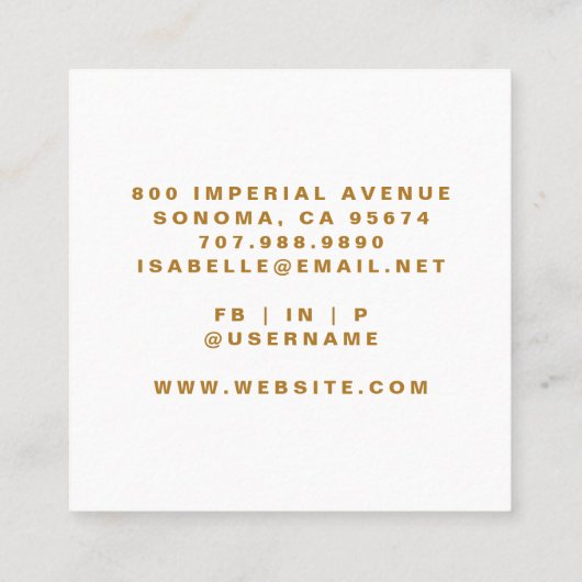 Moderne minimalistische make-up artist Gold Script Vierkante Visitekaartje (Achterkant)
