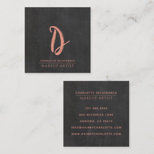 Moderne minimalistische make-up artist monogram vierkante visitekaartje (Voorkant / Achterkant)