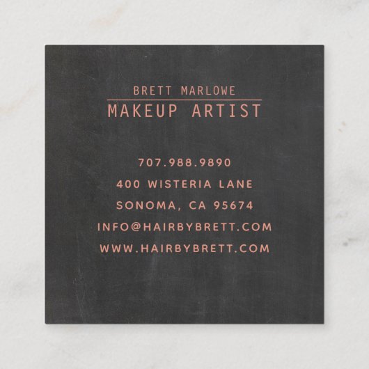 Moderne minimalistische make-up artist monogram vierkante visitekaartje (Achterkant)