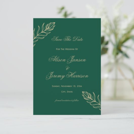 Moderne minimalistische maragineknoppen en gouden  save the date (Staand voorkant)