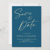 Moderne minimalistische marine blauw elegante brui save the date (Voorkant)