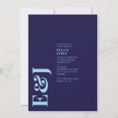 Moderne minimalistische marine blauw monogram brui kaart (Voorkant)