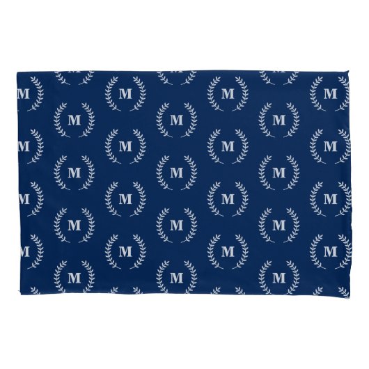 Moderne minimalistische marine blauw monogram patr kussensloop (Voorkant)