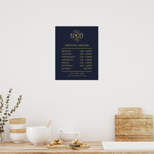 Moderne minimalistische marine blauw openingstijde poster (Keuken)