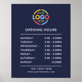 Moderne minimalistische marine blauw openingstijde poster