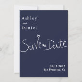 Moderne minimalistische marine blauw wit elegante  save the date (Voorkant)