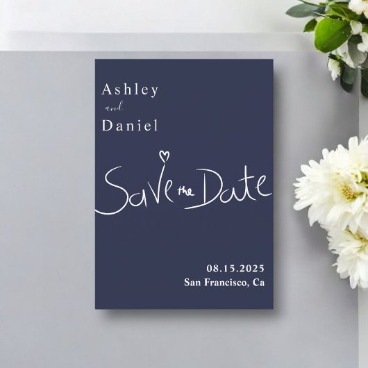 Moderne minimalistische marine blauw wit elegante  save the date