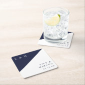 Moderne Minimalistische Marine Blauw Wit Monogram  Kartonnen Onderzetters (Insitu)