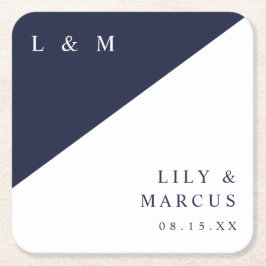 Moderne Minimalistische Marine Blauw Wit Monogram  Kartonnen Onderzetters