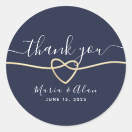 Moderne minimalistische marine blauwe bruiloft dan ronde sticker