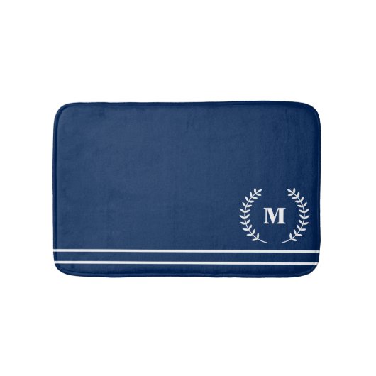 Moderne Minimalistische Marine Blauwe Monogrammed  Badmat (Voorkant)