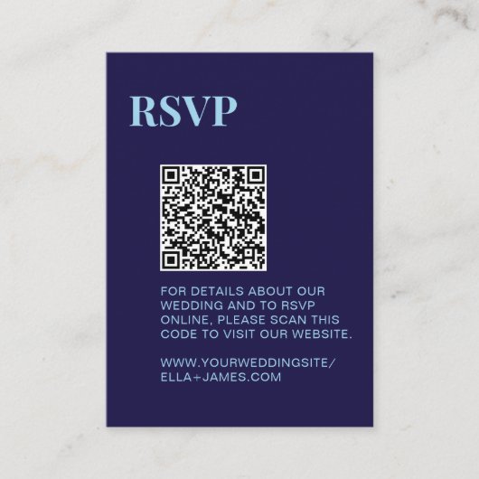 Moderne Minimalistische Marine Blauwe QR Code RSVP Informatiekaartje (Voorkant)
