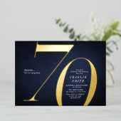 Moderne minimalistische marine en goud 70e verjaar folie uitnodiging (Staand Voorkant)