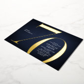 Moderne minimalistische marine en goud 70e verjaar folie uitnodiging (Gedraaid)