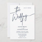 Moderne minimalistische marine en witte bruiloft kaart (Voorkant)