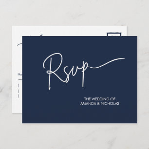 Moderne minimalistische marine en witte bruiloft R Briefkaart