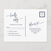 Moderne minimalistische marine en witte bruiloft R Briefkaart (Achterkant)
