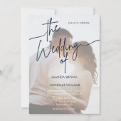 Moderne minimalistische marine foto bruiloft uitno kaart (Voorkant)