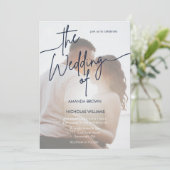 Moderne minimalistische marine foto bruiloft uitno kaart (Staand voorkant)