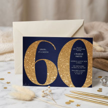 Moderne minimalistische marine goud glitters 60ste