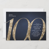 Moderne minimalistische marine gouden glitter 100e kaart (Voorkant)