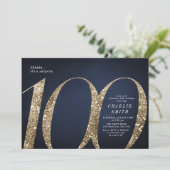 Moderne minimalistische marine gouden glitter 100e kaart (Staand voorkant)