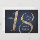Moderne minimalistische marine gouden glitter 18e  kaart (Voorkant)