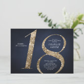 Moderne minimalistische marine gouden glitter 18e  kaart (Staand voorkant)