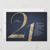 Moderne minimalistische marine gouden glitter 21e  kaart (Voorkant)