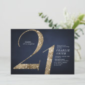 Moderne minimalistische marine gouden glitter 21e  kaart (Staand voorkant)
