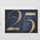 Moderne minimalistische marine gouden glitter 25e  kaart (Voorkant)