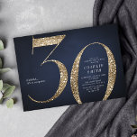 Moderne minimalistische marine gouden glitter 30e  kaart<br><div class="desc">Moderne minimalistische 30e verjaardagsfeestuitnodiging heeft een stijlvolle faux gouden glitter nummer 30 en uw feestdetails in klassiek serif lettertype op een navy blauwe achtergrond,  eenvoudige en elegante,  geweldige verrassing volwassen mijlpaal verjaardagsuitnodiging. de achtergrondkleur kan worden gewijzigd in elke kleur van uw keuze.</div>