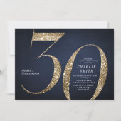 Moderne minimalistische marine gouden glitter 30e  kaart (Voorkant)