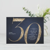 Moderne minimalistische marine gouden glitter 30e  kaart (Staand voorkant)
