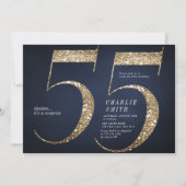 Moderne minimalistische marine gouden glitter 55e  kaart (Voorkant)