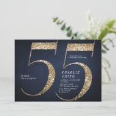 Moderne minimalistische marine gouden glitter 55e  kaart (Staand voorkant)