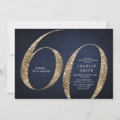 Moderne minimalistische marine gouden glitter 60e  kaart (Voorkant)