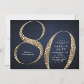 Moderne minimalistische marine gouden glitter 80e  kaart (Voorkant)