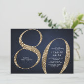Moderne minimalistische marine gouden glitter 80e  kaart (Staand voorkant)