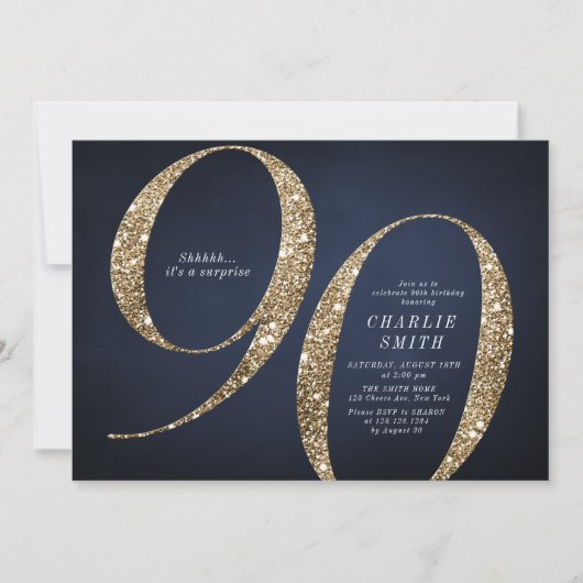 Moderne minimalistische marine gouden glitter 90e  kaart (Voorkant)