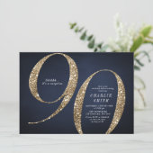 Moderne minimalistische marine gouden glitter 90e  kaart (Staand voorkant)