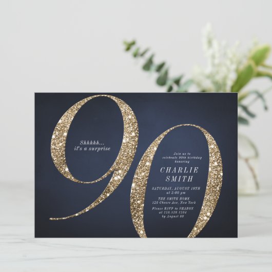 Moderne minimalistische marine gouden glitter 90e  kaart (Staand voorkant)