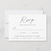Moderne minimalistische marine script maaltijd keu RSVP kaartje (Voorkant)