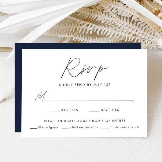 Moderne minimalistische marine script maaltijd keu RSVP kaartje