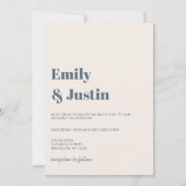 Moderne minimalistische marineblauw beige bruiloft kaart (Voorkant)