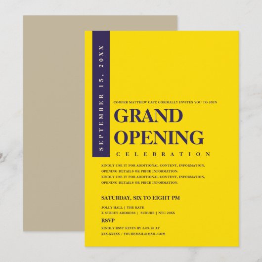 Moderne minimalistische marineblauw en gouden open kaart (Voorkant / Achterkant)