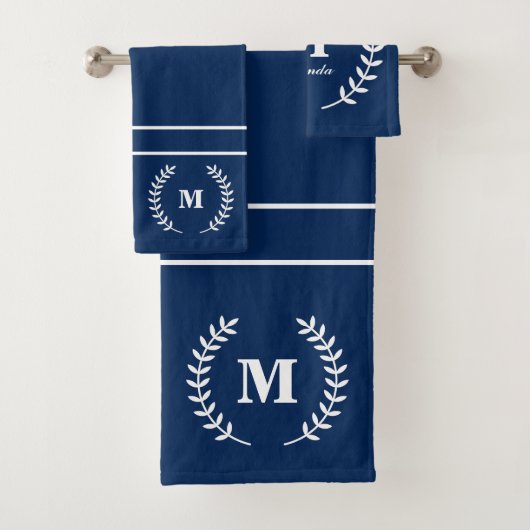 Moderne minimalistische marineblauw Initiaal monog Bad Handdoek (Insitu)